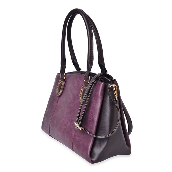Timeless Collection Dark Purple Colour Tote Bag with External Zipper Pocket and Adjustable and Removable Shoulder Strap (Size 35.5X25.5X15.5 Cm)