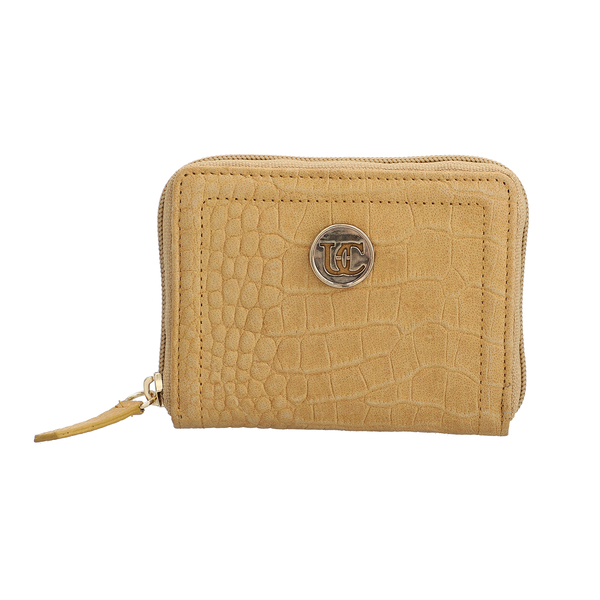 100% Genuine Leather RFID Croc-Embossed Tan Wallet with Zipper Closure
