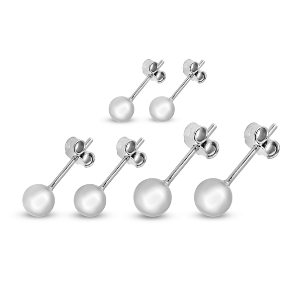 Set of 3 - Sterling Silver Stud Earrings (With Push Back)