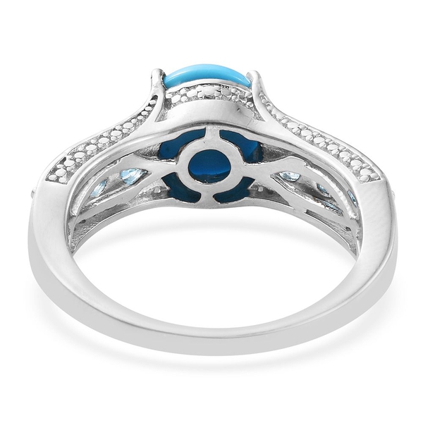 Arizona Sleeping Beauty Turquoise (Rnd 2.10 Ct), Signity Pariaba Topaz Ring in Platinum Overlay Sterling Silver 3.000 Ct.