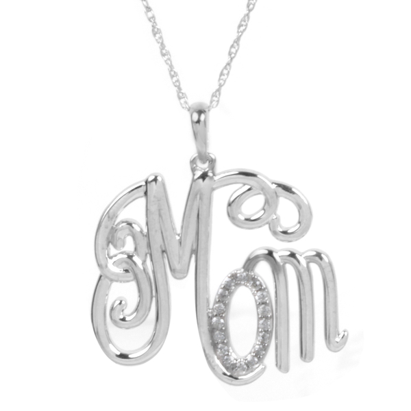 Diamond Mom Pendant with Chain (Size 18 with 2 inch Extender) in Sterling Silver 0.120 Ct. Silver wt