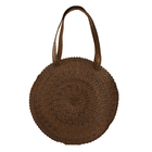 Bali Collection Palm Leaf Sisik Pattern Woven Round Bag with Leather Strap (Size:39x37x5Cm) - Brown