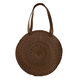 Bali Collection Palm Leaf Sisik Pattern Woven Round Bag with Leather Strap - Brown