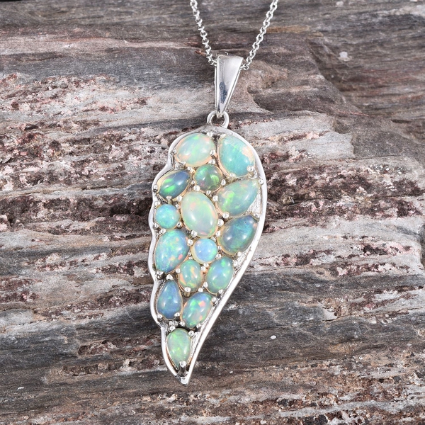 AA Ethiopian Welo Opal (Pear) Wings Pendant With Chain in Platinum Overlay Sterling Silver 2.750 Ct.