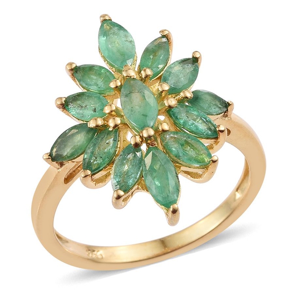Kagem Zambian Emerald (Mrq) Floral Ring in 14K Gold Overlay Sterling Silver 1.850 Ct.