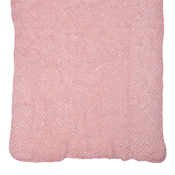 Net Design Pink Colour Scarf with Silver Colour Sequins (Size 180x60 Cm)
