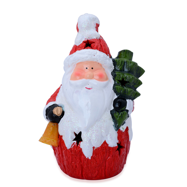 Multi Colour Ceramic Decorative Santa Claus with Bell, Tree and LED Light
