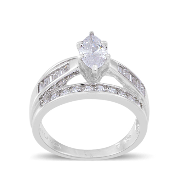 ELANZA Simulated Diamond (Mrq) Ring in Rhodium Plated Sterling Silver