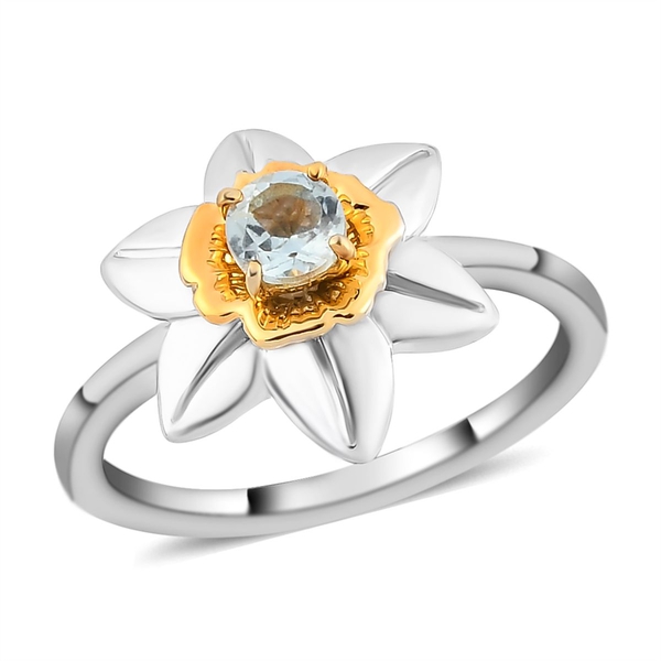 Aquamarine Floral Ring in Platinum and Gold Overlay Sterling Silver