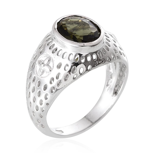 Bohemian Moldavite (Ovl) Solitaire Ring in Platinum Overlay Sterling Silver 1.750 Ct.