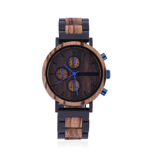 Botanica Dahlia Zebrano Wood and Stainless Steel Watch - Black and Brown