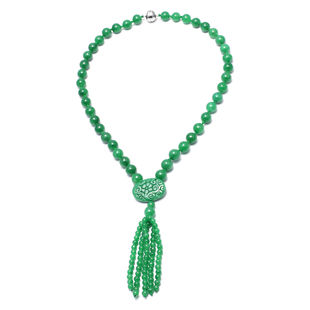 Green Jade Tassel Necklace (Size - 20) in Sterling Silver 499.00 Ct