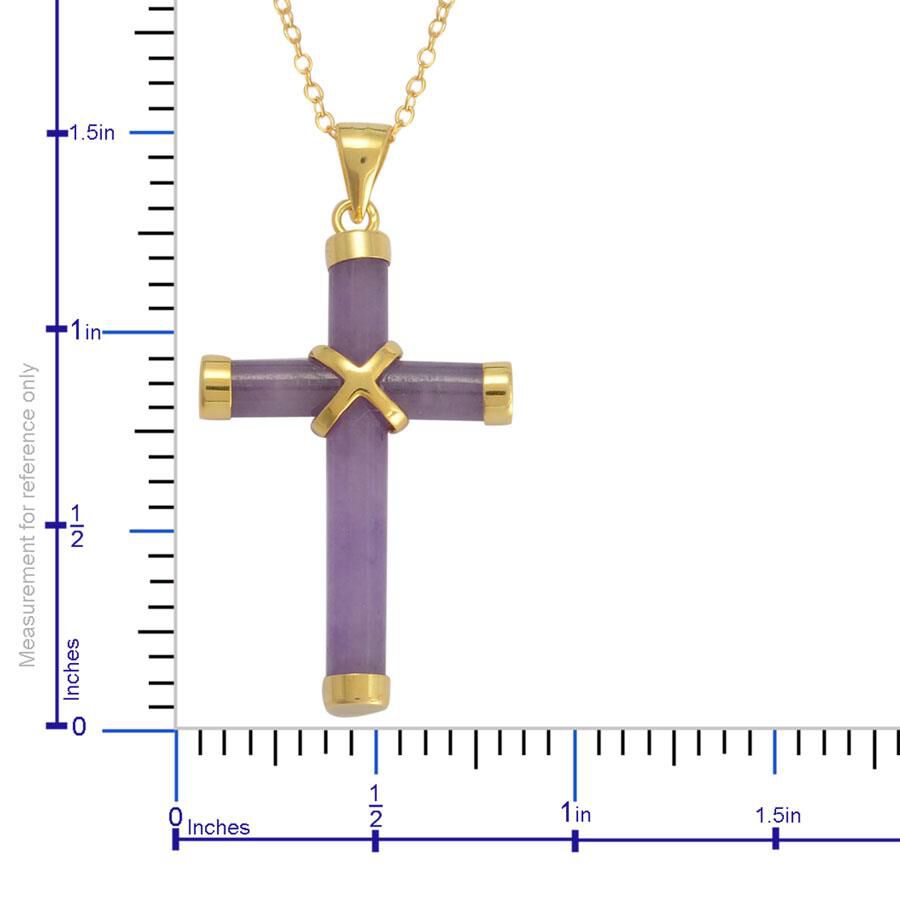 Purple Jade Cross Pendant With Chain (Size 20) in Yellow Gold Overlay Sterling Silver 10.000 Ct.