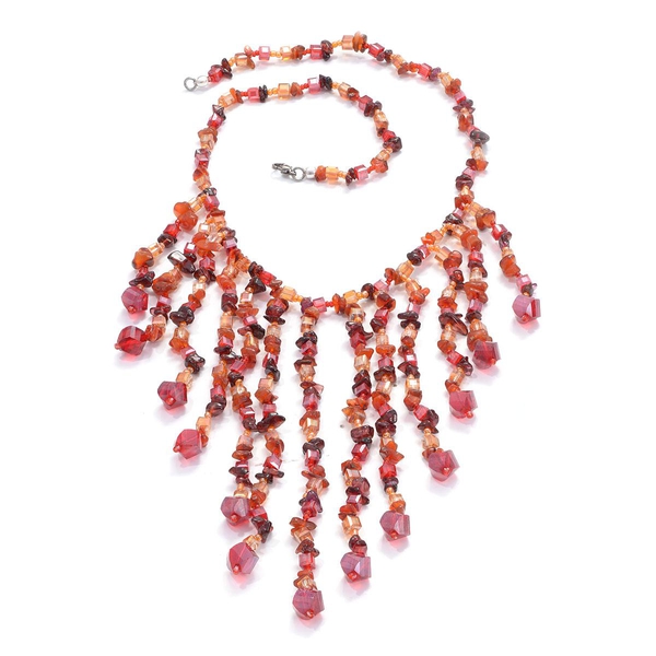 Jewels of India Mozambique Garnet, Carnelian and Glass Necklace (Size 20) in Silver Tone 192.710 Ct.