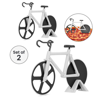 Set of 2 - Bicycle Pizza Cutter with Sharp Blades (Size 19x10Cm) - Cream
