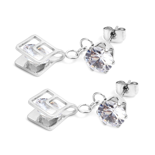 2 Piece Set - Simulated Diamond Necklace (Size 20 with 2 inch Extender) and Earrings (with Push Back) in Silver Colour