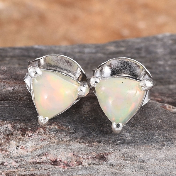 Ethiopian Welo Opal (Trl) Pendant With Chain and Stud Earrings (with Push Back) in Platinum Overlay Sterling Silver 1.250 Ct.