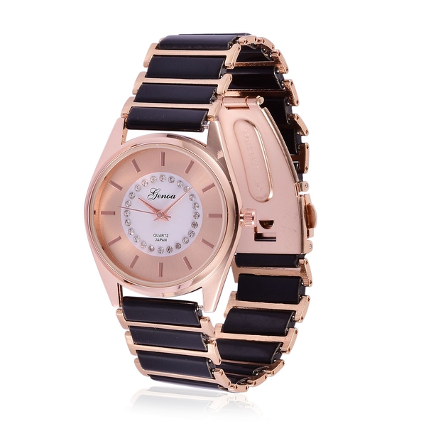 GENOA Japanese Movement White Austrian Crystal Rose Gold Colour Dial Water Resistant Watch in Rose G