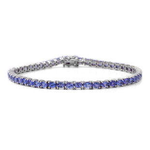 Tanzanite Bracelet (Size 7) in Rhodium Overlay Sterling Silver 6.30 Ct, Silver Wt. 8.00 Gms