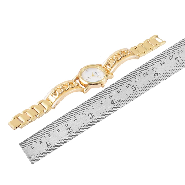 STRADA Japanese Movement MOP Dial Watch in Gold Tone with Stainless Steel Back and Yellow Colour Strap