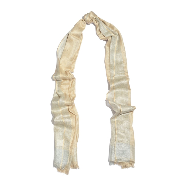 100% Modal Beige and Silver Colour Scarf with Fringes (Size 180X70 Cm)