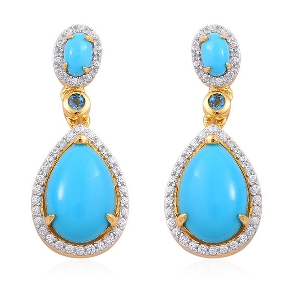 Arizona Sleeping Beauty Turquoise (Pear), London Blue Topaz and White Zircon Earrings (with Push Bac