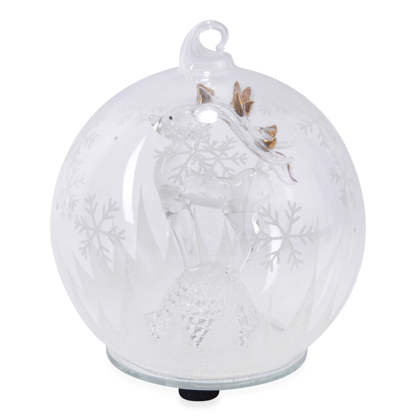 Home Decor - Christmas Reindeer Theme Glass Ball with Colourful LED Lights Inside
