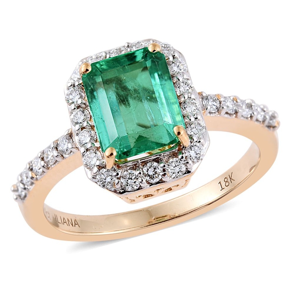 ILIANA 18K Yellow Gold 2.14 Carat AAA Boyaca Colombian Emerald Octagon Ring With Diamond SI G-H