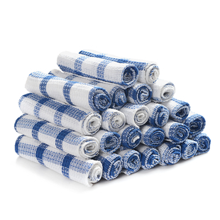 Set of 24 - 100% Cotton Checkered Pattern Dish Cloth (Size 30 Cm) - Blue