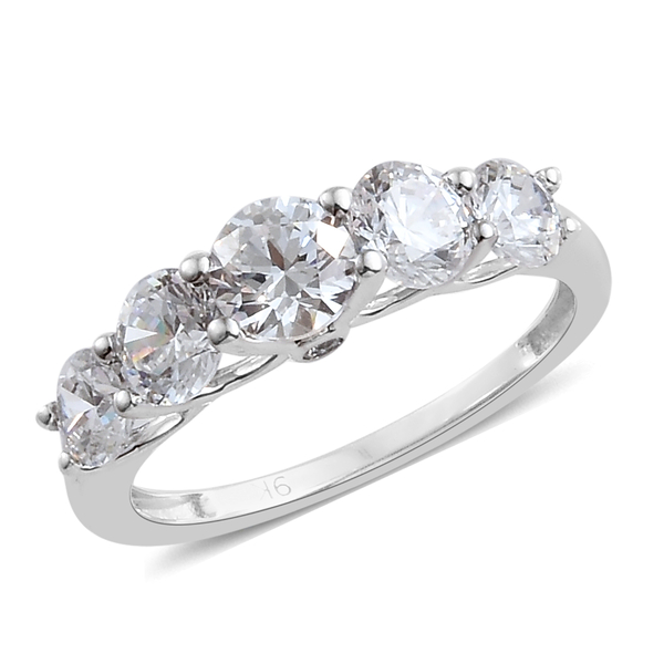 Lustro Stella Made with Finest CZ 5 Stone Ring in 9K White Gold 1.98 Grams