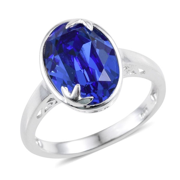 Lustro Stella  - Sapphire Colour Crystal (Ovl) Solitaire Ring in Sterling Silver
