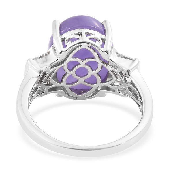 Purple Jade (Ovl), White Topaz Ring in Platinum Overlay Sterling Silver 11.250 Ct.