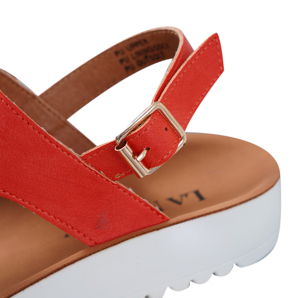LA MAREY Open Toe Flat Women Sandals with Loop Strap (Size 3) - Orange