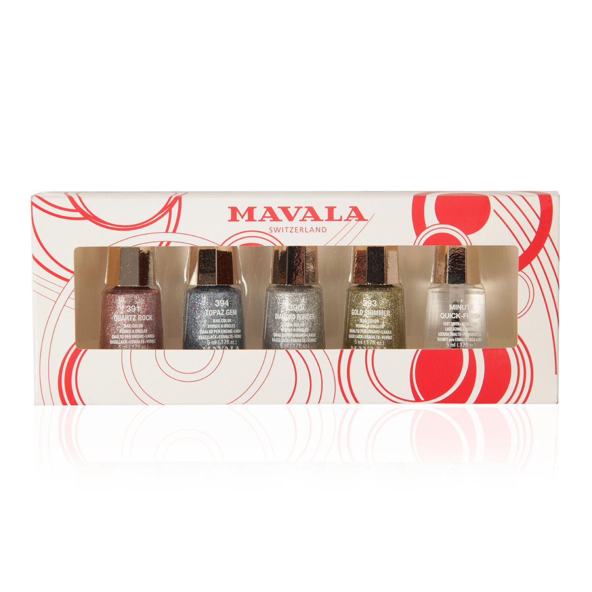 Mavala - Jewels-  5 x Polish 5ml Quartz Rock, Topaz Gem, Quick Dry Top Coat, Diamnond Powder and Gol