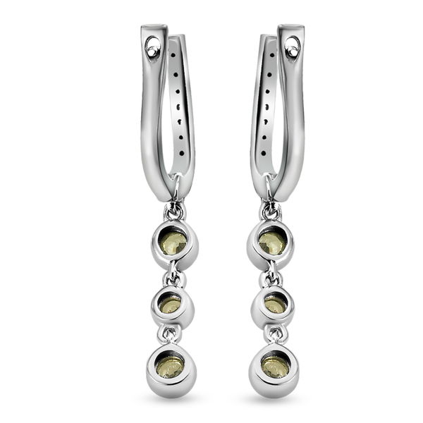 Demantoid Garnet and Natural Cambodian Zircon Hoop Earrings in Platinum Overlay Sterling Silver