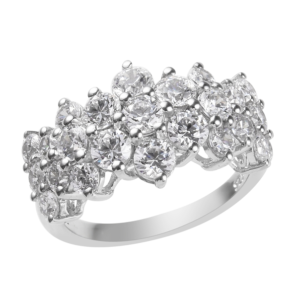 Lustro Stella Made with Finest CZ Cluster Ring in Platinum plated Sterling Silver