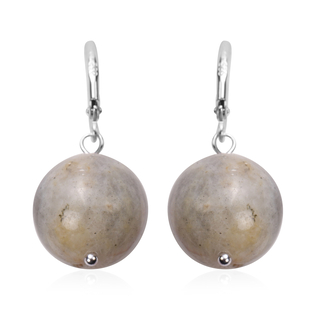 Labradorite Lever Back Earrings in Rhodium Overlay Sterling Silver 49.25 Ct.