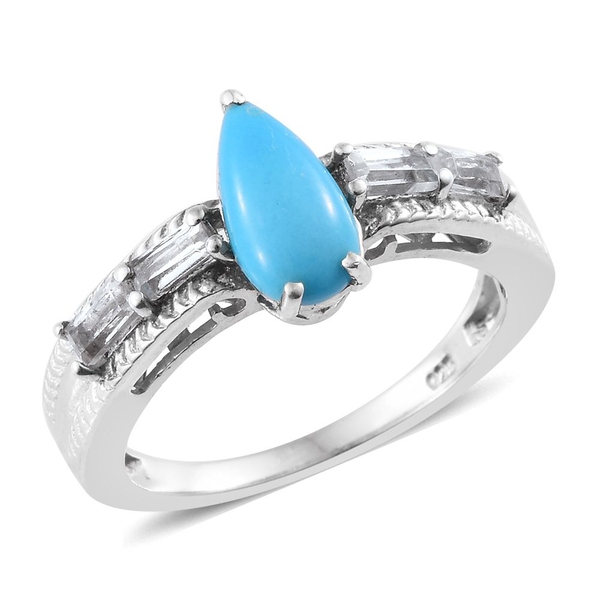 Arizona Sleeping Beauty Turquoise (Pear 1.00 Ct), White Topaz Ring in Platinum Overlay Sterling Silv