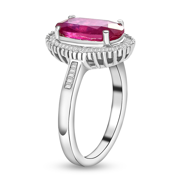 African Ruby (FF) and Diamond Ring in Platinum Overlay Sterling Silver 3.31 Ct.