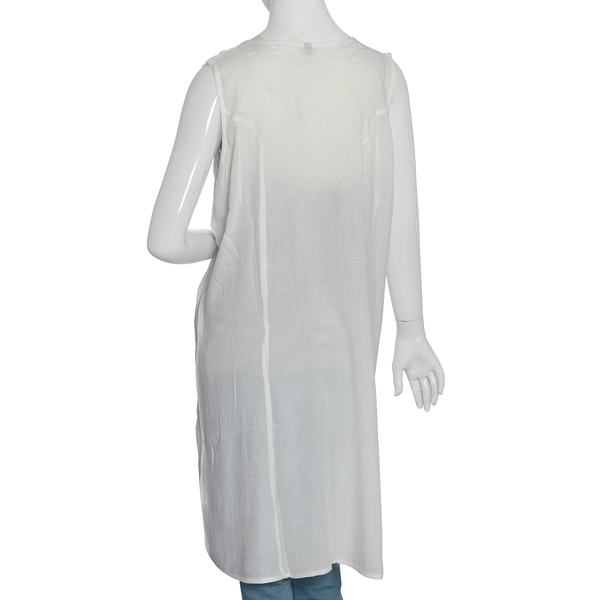 Off White Colour Straight Dress with Embroidery (Free Size)