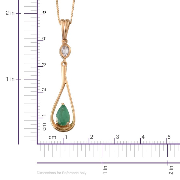 Kagem Zambian Emerald (Pear 0.90 Ct), White Topaz Pendant With Chain in 14K Gold Overlay Sterling Silver 1.150 Ct.