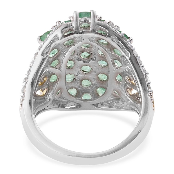 Limited Edition - Kagem Zambian Emerald (Rnd), Natural Cambodian Zircon Ring in Platinum and Yellow Gold Overlay Sterling Silver 3.750 Ct.