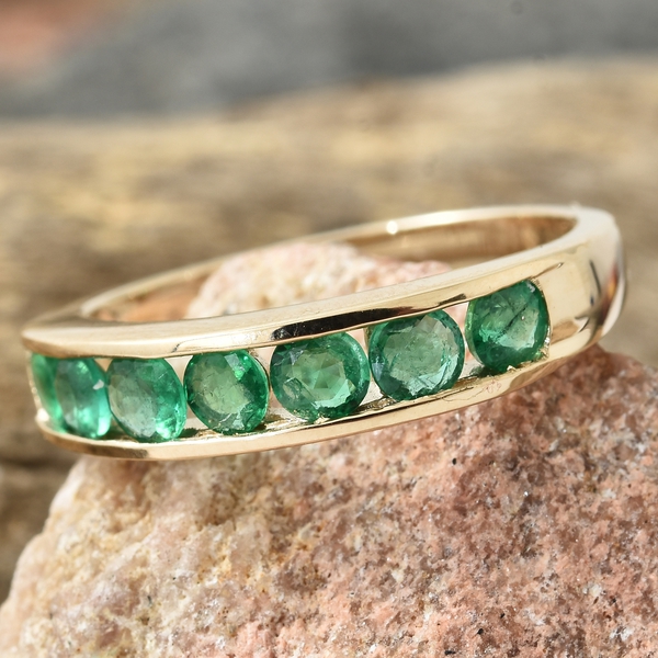 9K Yellow Gold Kagem Zambian Emerald (Rnd) Half Eternity Ring 1.000 Ct.