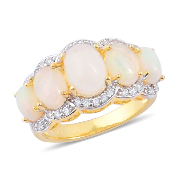 Ethiopian Welo Opal (Ovl 0.75 Ct), White Zircon Ring in Yellow Gold Overlay Sterling Silver 3.000 Ct