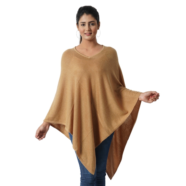Limited Available - 100% Cashmere Wool Poncho - Khaki Colour (Free Size/70x70Cm)