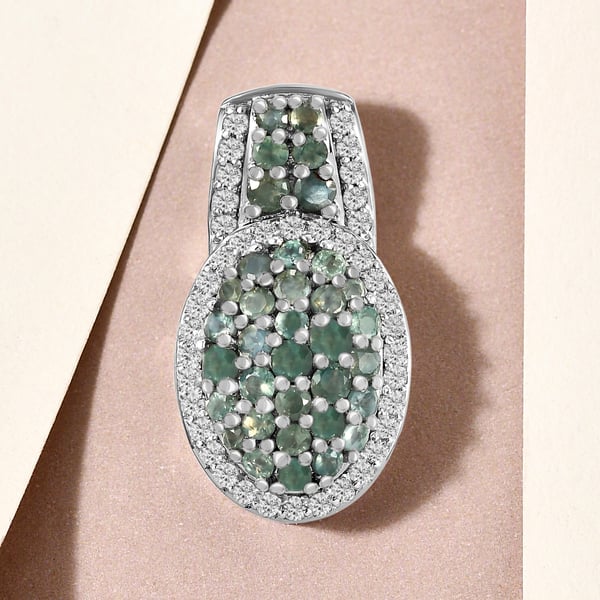 Alexandrite and Natural Cambodian Zircon Cluster Pendant in Platinum Overlay Sterling Silver 1.72 Ct.