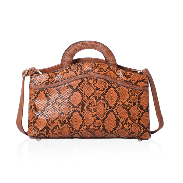 Snakeskin Print Satchel Bag (Size 36x24x8cm) - Tan