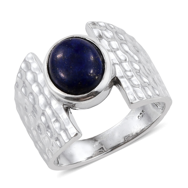 Lapis Lazuli (Ovl) Solitaire Ring in Platinum Overlay Sterling Silver 3.000 Ct.