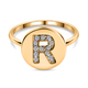 White Diamond Initial-R Ring in 14K Gold Overlay Sterling Silver