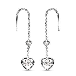 Moissanite Heart Slider Earrings (with Pin Post) in Rhodium Overlay Sterling Silver
